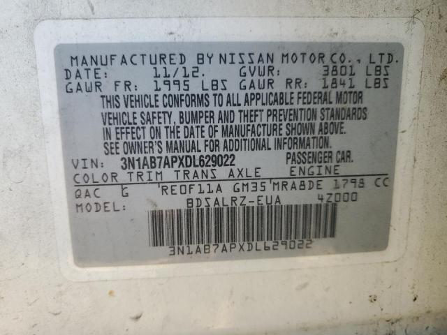 3N1AB7APXDL629022 - 2013 NISSAN SENTRA S WHITE photo 12