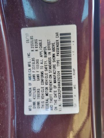 1HGCR2F84HA292304 - 2017 HONDA ACCORD EXL BURGUNDY photo 12