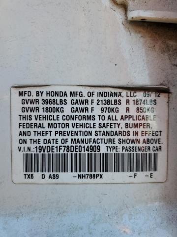 19VDE1F78DE014909 - 2013 ACURA ILX 20 TECH WHITE photo 12