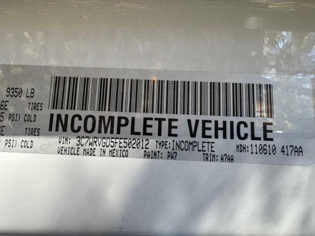 3C7WRVGD5FE502012 - 2015 RAM PROMASTER 3500 STANDARD Weiß Foto 10