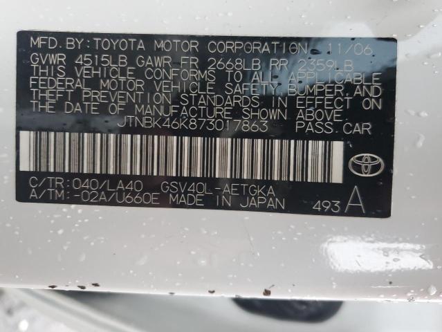 JTNBK46K873017863 - 2007 TOYOTA CAMRY LE WHITE photo 13