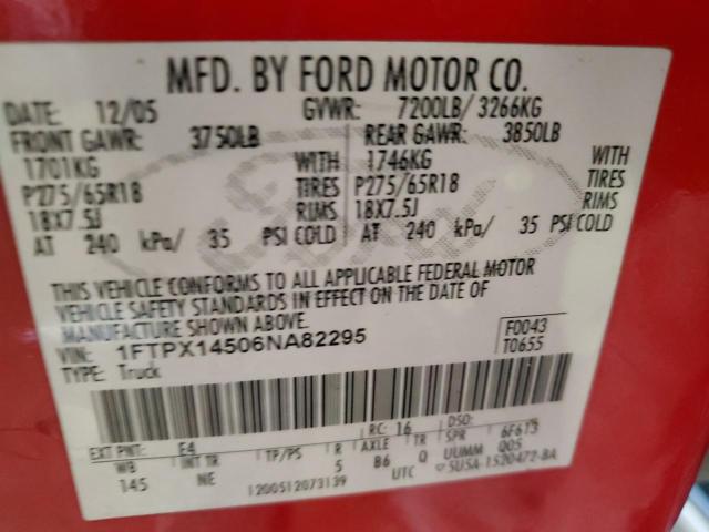 1FTPX14506NA82295 - 2006 FORD F150 RED photo 12