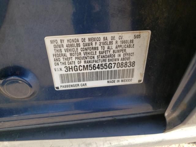 3HGCM56455G708838 - 2005 HONDA ACCORD LX BLUE photo 12