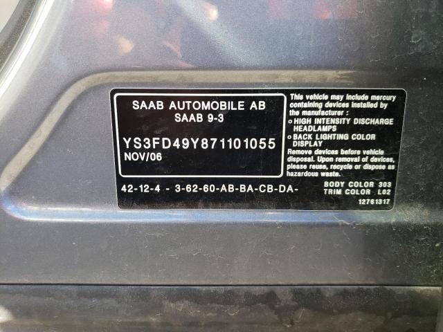 YS3FD49Y871101055 - 2007 SAAB 9-3 2.0T GRAY photo 12