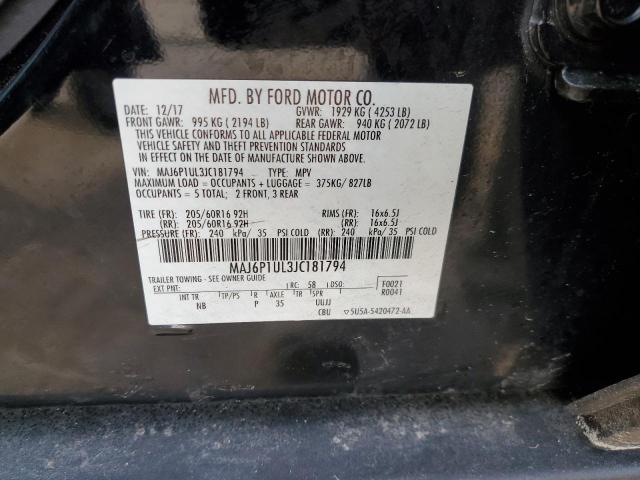 MAJ6P1UL3JC181794 - 2018 FORD ECOSPORT SE BLACK photo 12