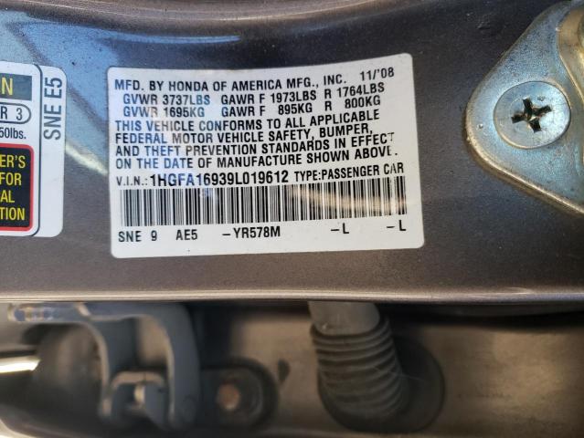 1HGFA16939L019612 - 2009 HONDA CIVIC EXL ნაცრისფერი ფოტო 13