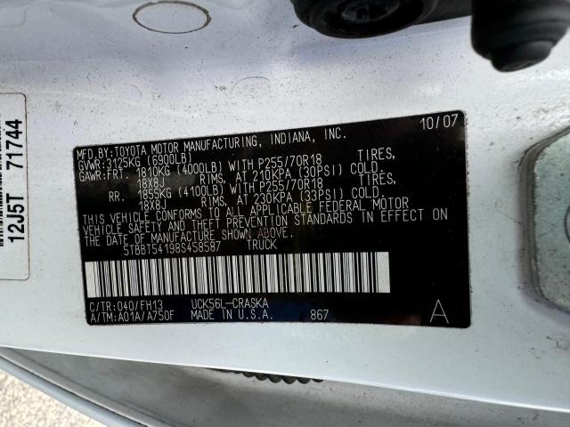 5TBBT54198S458587 - 2008 TOYOTA TUNDRA DOUBLE CAB WHITE photo 10