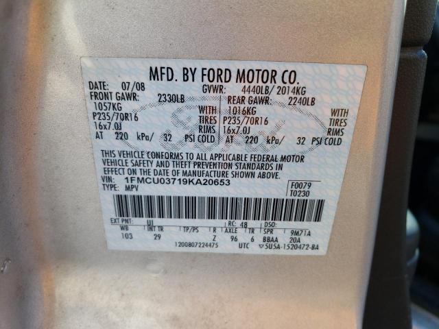 1FMCU03719KA20653 - 2009 FORD ESCAPE XLT SILVER photo 12