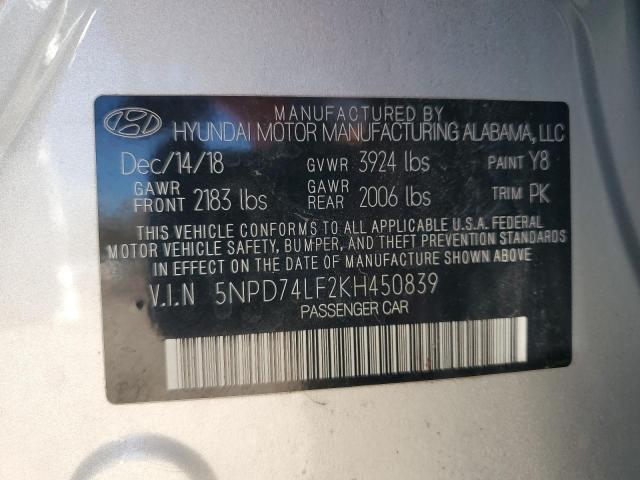 5NPD74LF2KH450839 - 2019 HYUNDAI ELANTRA SE SILVER photo 12