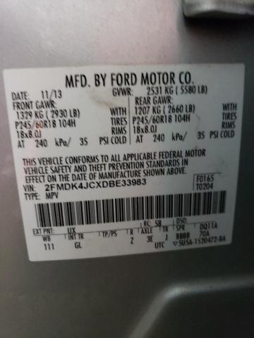 2FMDK4JCXDBE33983 - 2013 FORD EDGE SEL SILVER photo 14