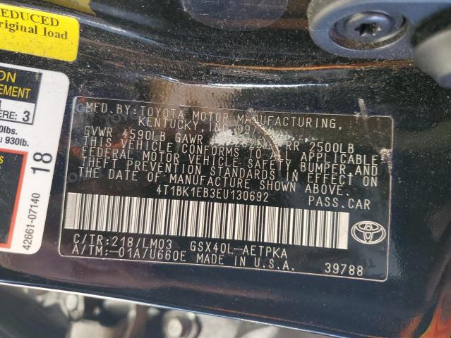 4T1BK1EB3EU130692 - 2014 TOYOTA AVALON BASE 黑色 照片 12