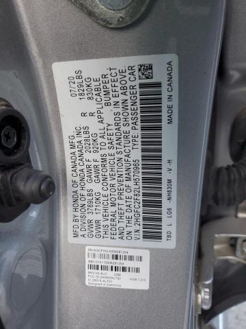 2HGFC2F82LH570965 - 2020 HONDA CIVIC SPORT 银色 照片 12