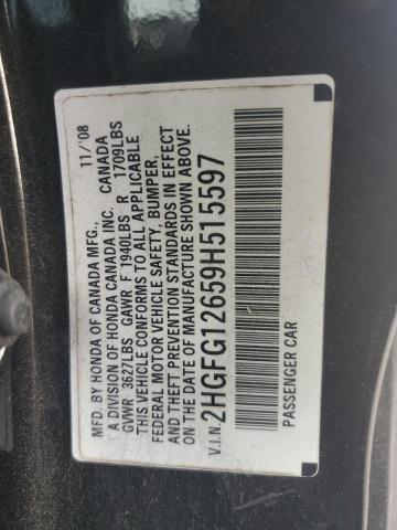 2HGFG12659H515597 - 2009 HONDA CIVIC LX BLACK photo 12