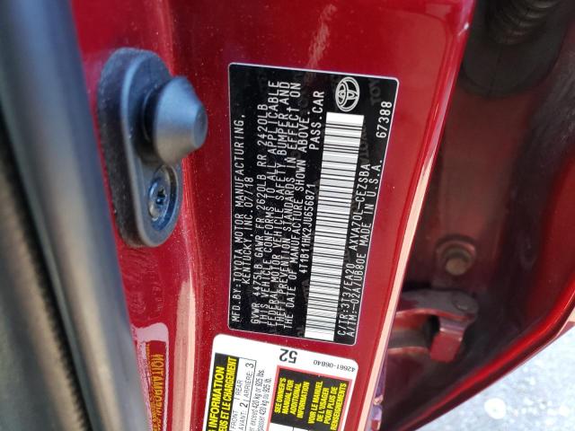 4T1B11HK2JU656871 - 2018 TOYOTA CAMRY L RED photo 12