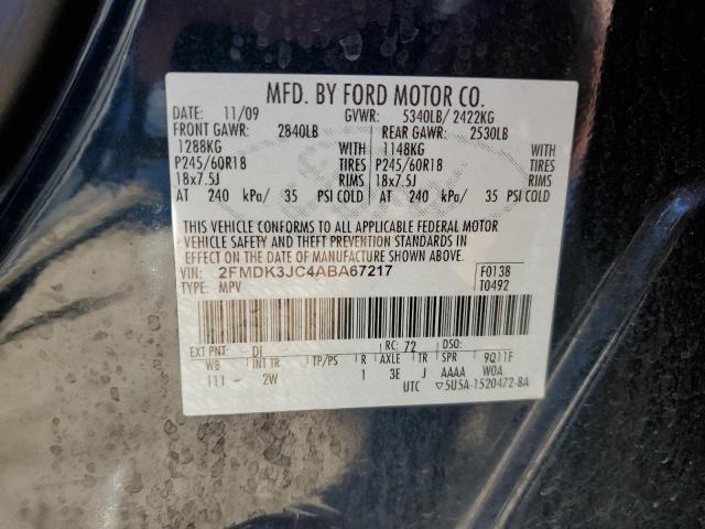 2FMDK3JC4ABA67217 - 2010 FORD EDGE SEL BLACK photo 13