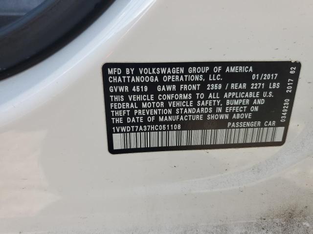 1VWDT7A37HC051108 - 2017 VOLKSWAGEN PASSAT R-LINE Weiß Foto 12