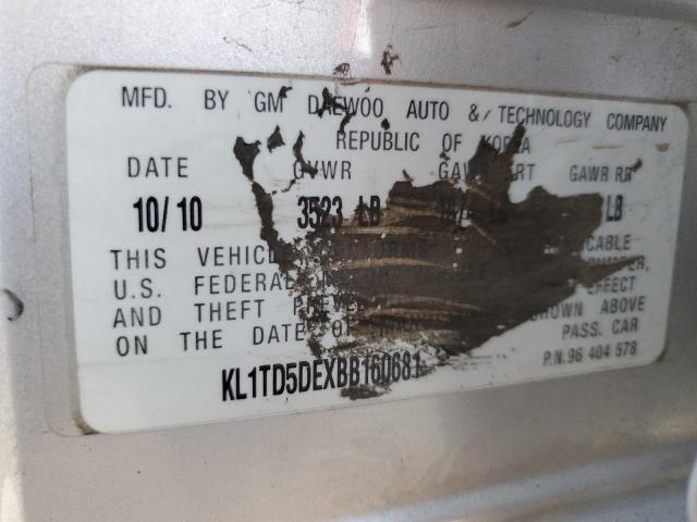 KL1TD5DEXBB160681 - 2011 CHEVROLET AVEO LS 银色 照片 13