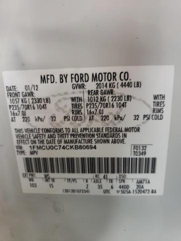 1FMCU0C74CKB80694 - 2012 FORD ESCAPE XLS WHITE photo 13