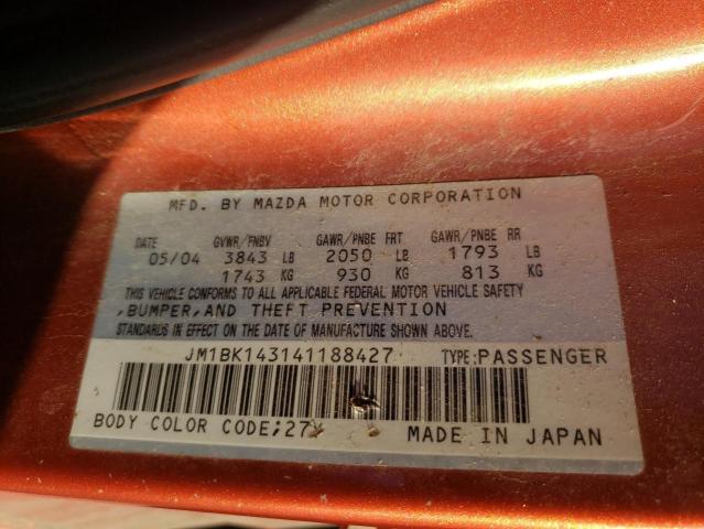 JM1BK143141188427 - 2004 MAZDA 3 HATCHBACK ORANGE photo 12