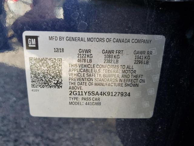 2G11Y5SA4K9127934 - 2019 CHEVROLET IMPALA LS BLUE photo 12