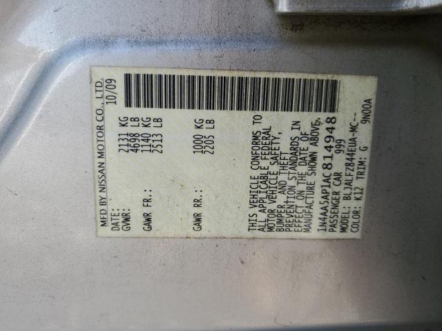 1N4AA5AP1AC814948 - 2010 NISSAN MAXIMA S SILVER photo 13