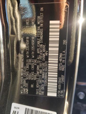 5TDHZRBH4LS043970 - 2020 TOYOTA HIGHLANDER XLE BLACK photo 12