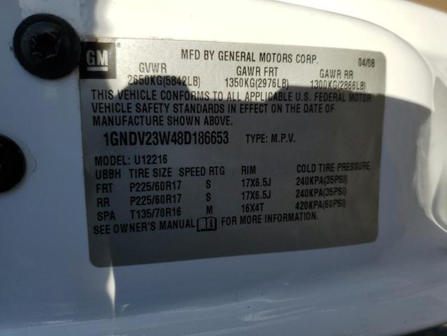 1GNDV23W48D186653 - 2008 CHEVROLET UPLANDER LS WHITE photo 13