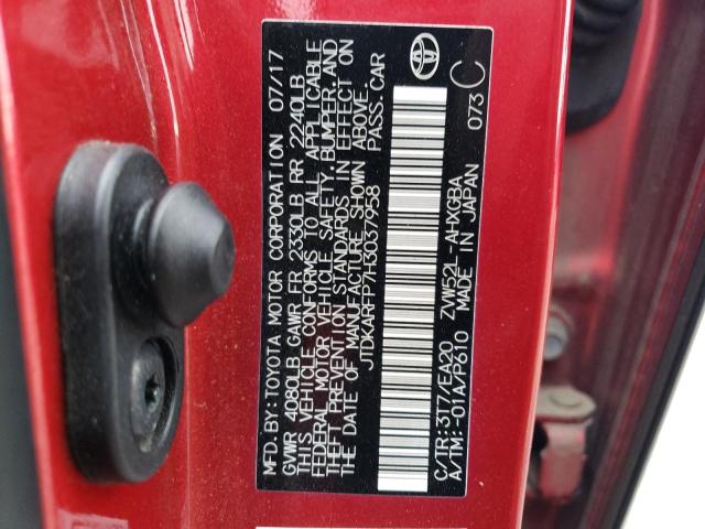 JTDKARFP7H3037958 - 2017 TOYOTA PRIUS PRIM RED photo 12