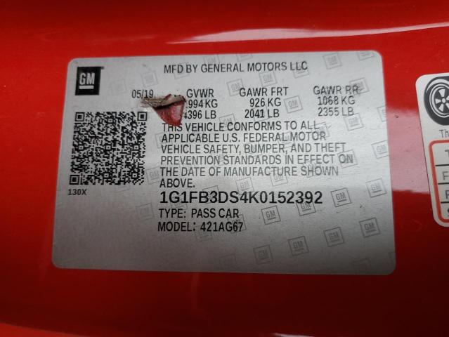 1G1FB3DS4K0152392 - 2019 CHEVROLET CAMARO LS RED photo 13