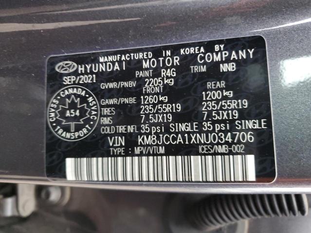 KM8JCCA1XNU034706 - 2022 HYUNDAI TUCSON LUXURY CHARCOAL photo 14