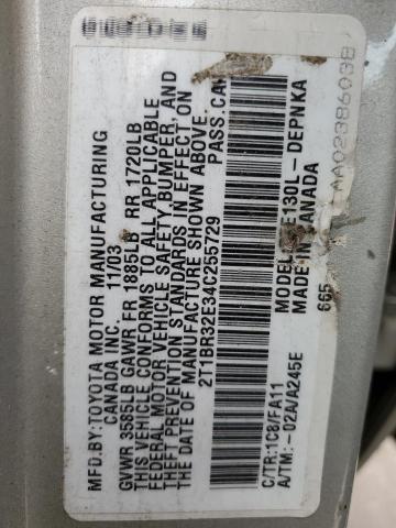 2T1BR32E34C255729 - 2004 TOYOTA COROLLA CE SILVER photo 12