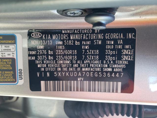 5XYKUDA70EG536447 - 2014 KIA SORENTO EX SILVER photo 13