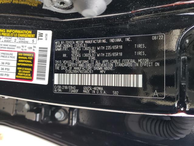 5TDGZRBH7NS586261 - 2022 TOYOTA HIGHLANDER XLE BLACK photo 13