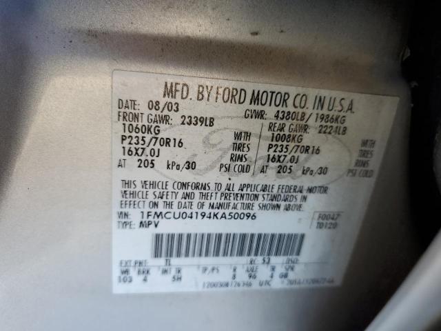 1FMCU04194KA50096 - 2004 FORD ESCAPE LIMITED SILVER photo 13