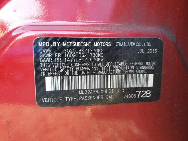 ML32A3HJXHH011320 - 2017 MITSUBISHI MIRAGE ES RED photo 12