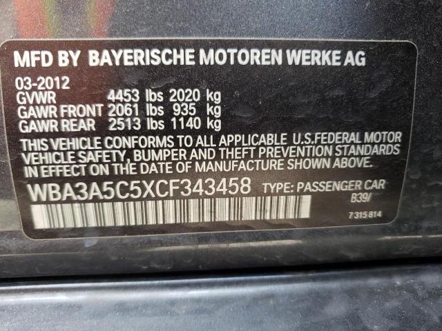 WBA3A5C5XCF343458 - 2012 BMW 328 I GRAY photo 12