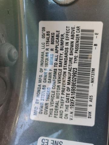 19XFA16959E029923 - 2009 HONDA CIVIC EXL ნაცრისფერი ფოტო 12