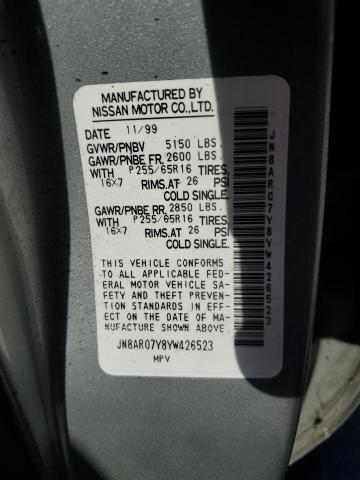 JN8AR07Y8YW426523 - 2000 NISSAN PATHFINDER LE 银色 照片 13