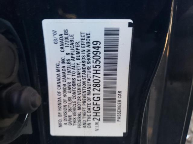 2HGFG12807H550949 - 2007 HONDA CIVIC EX BLACK photo 12