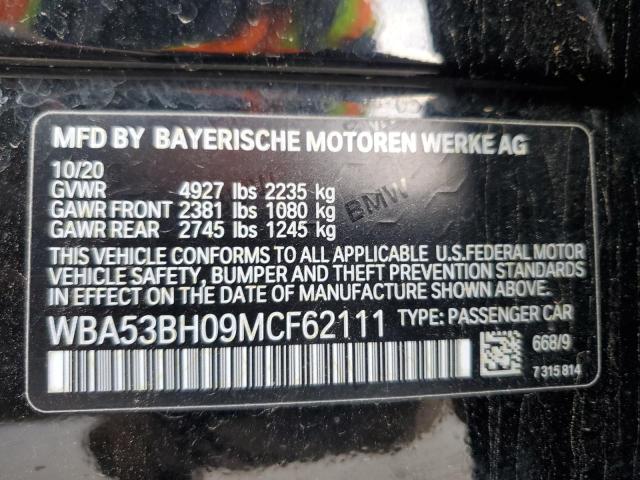 WBA53BH09MCF62111 - 2021 BMW 530 I BLACK photo 12