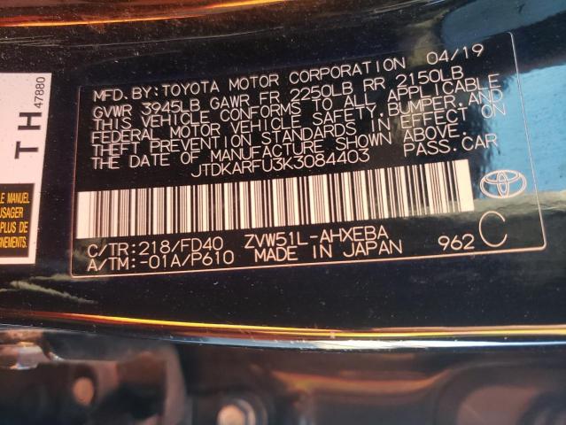 JTDKARFU3K3084403 - 2019 TOYOTA PRIUS BLACK photo 12