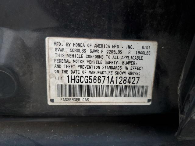 1HGCG56671A128427 - 2001 HONDA ACCORD EX BLACK photo 12