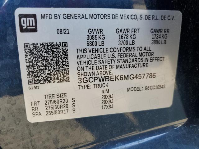 3GCPWBEK6MG457786 - 2021 CHEVROLET SILVERADO C1500 CUSTOM BLUE photo 12