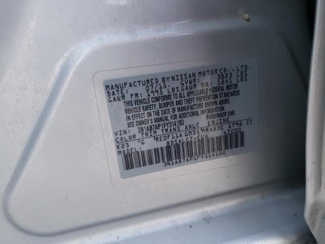 3N1AB7AP1FY314180 - 2015 NISSAN SENTRA S SILVER photo 12