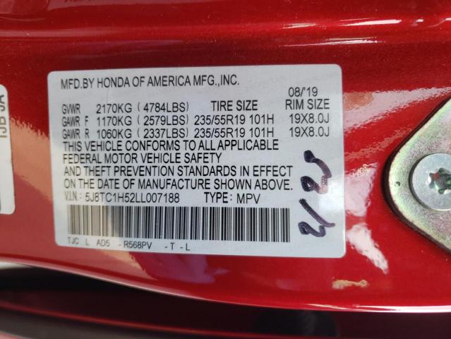 5J8TC1H52LL007188 - 2020 ACURA RDX TECHNOLOGY RED photo 13