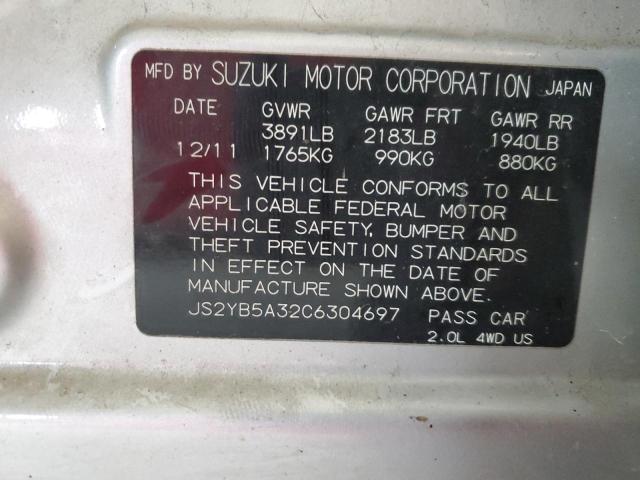 JS2YB5A32C6304697 - 2012 SUZUKI SX4 SILVER photo 12