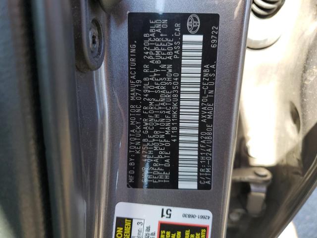 4T1B11HK9KU835040 - 2019 TOYOTA CAMRY L GRAY photo 13