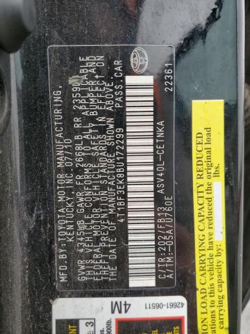 4T1BF3EK8BU172299 - 2011 TOYOTA CAMRY BASE BLACK photo 12