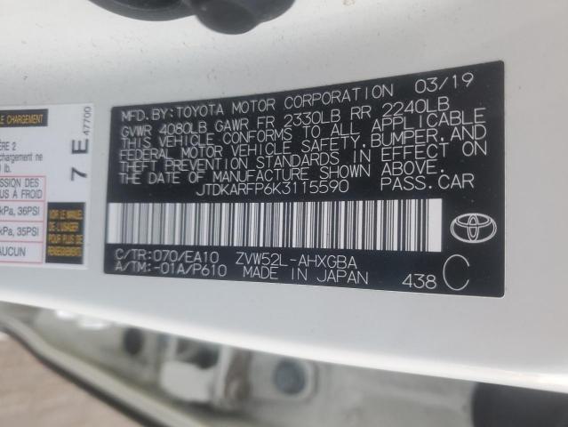 JTDKARFP6K3115590 - 2019 TOYOTA PRIUS PRIM WHITE photo 12