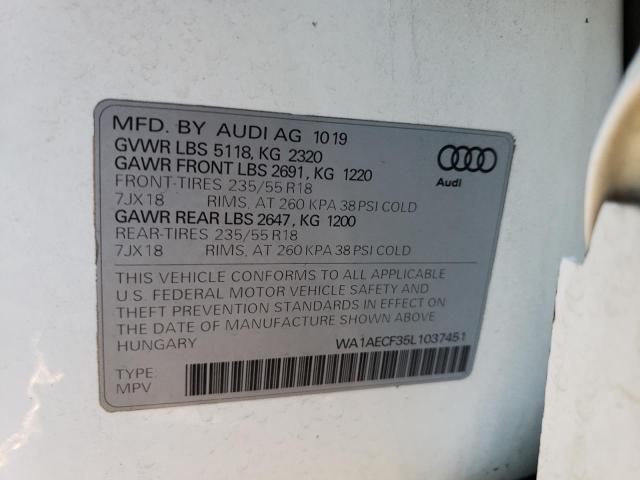 WA1AECF35L1037451 - 2020 AUDI Q3 PREMIUM WHITE photo 13